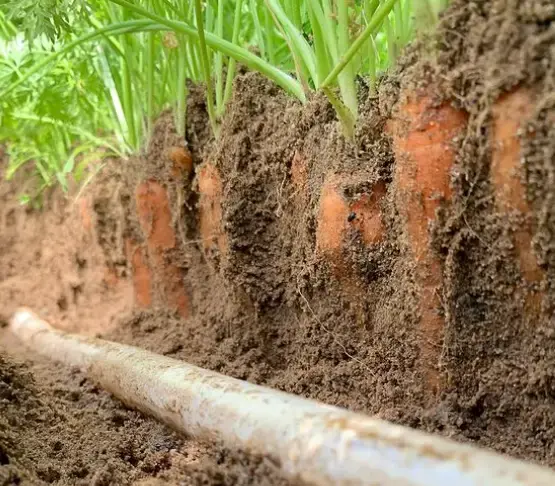 1 (16)-res1 Carrots growing underground beside a subsurface irrigation line.